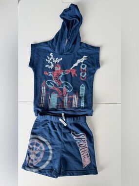 Marvel Navy Blue Spider-Man Hooded Pajama Set with Red & Light Blue Accents